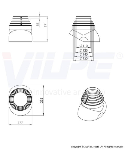 VILPE® 110-155 csőkivezető elem, fekete