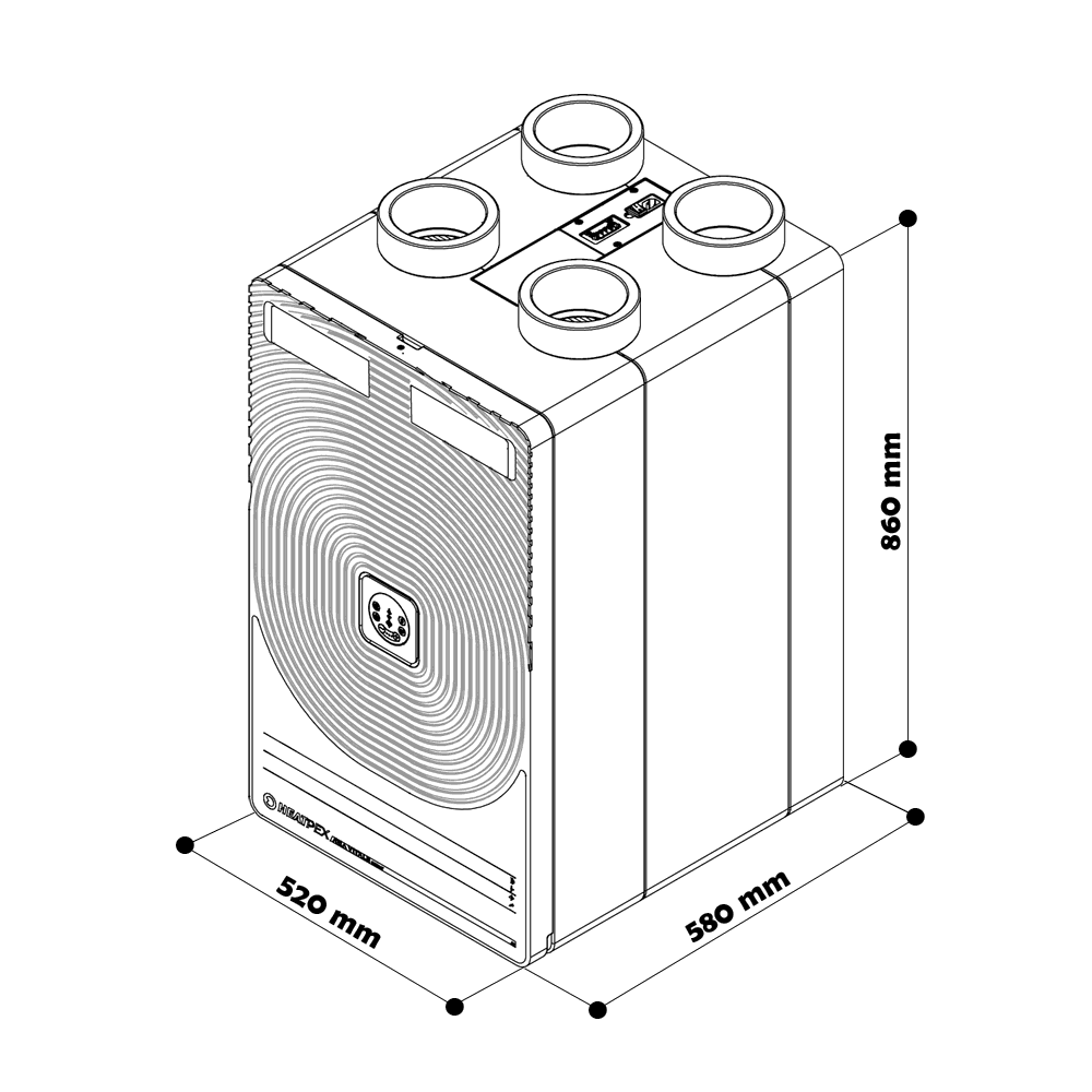 HEATPEX - Hővisszanyerős szellőztető MVHR 250 m³/h ARIA VITALE Compact PLATINUM CF