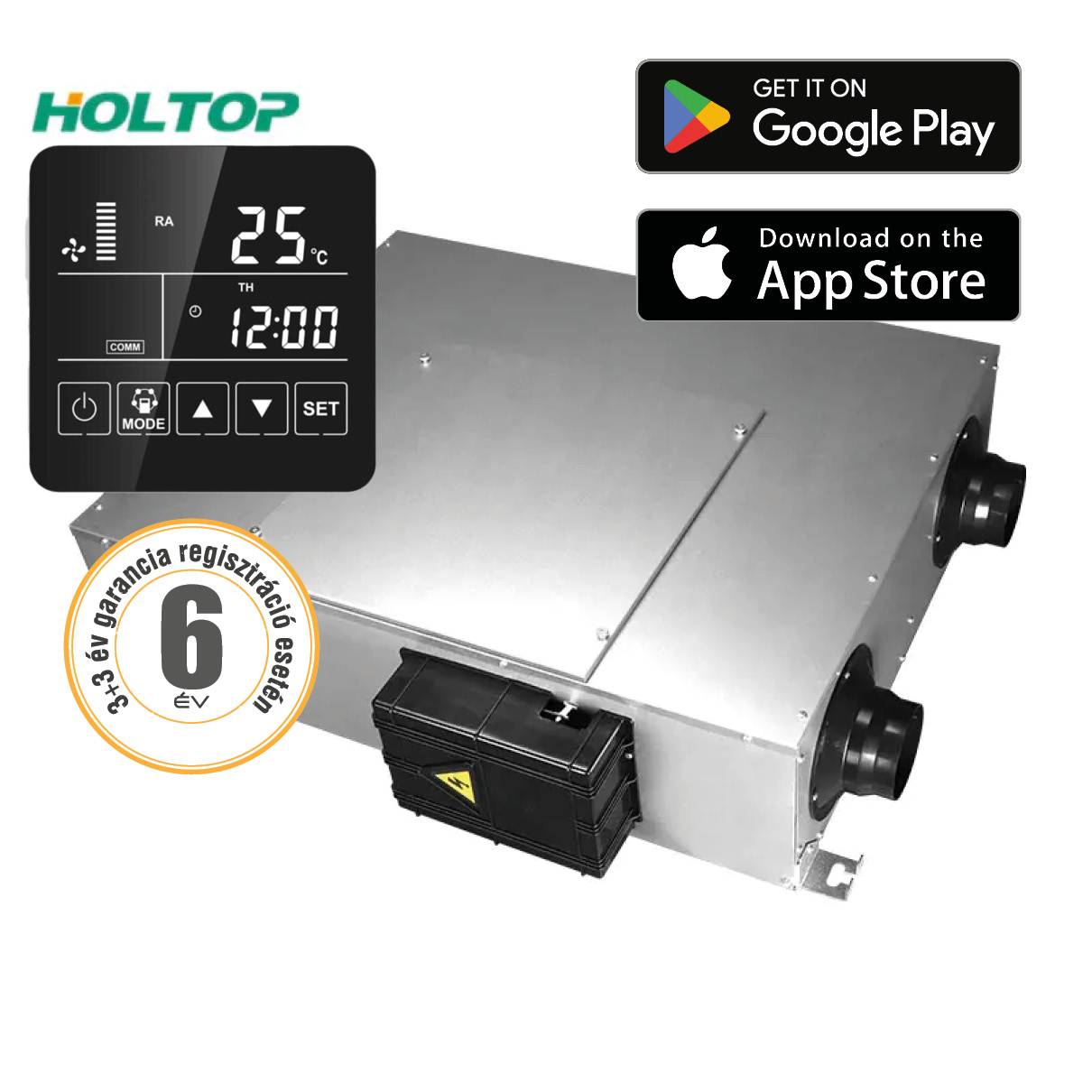 HOLTOP Eco-Smart Pro Plus XHBQ-D3.5 DMTHC központi hővisszanyerős szellőztető entalpia hőcserélővel, LCD kijelzős vezérléssel, WiFi-vel
