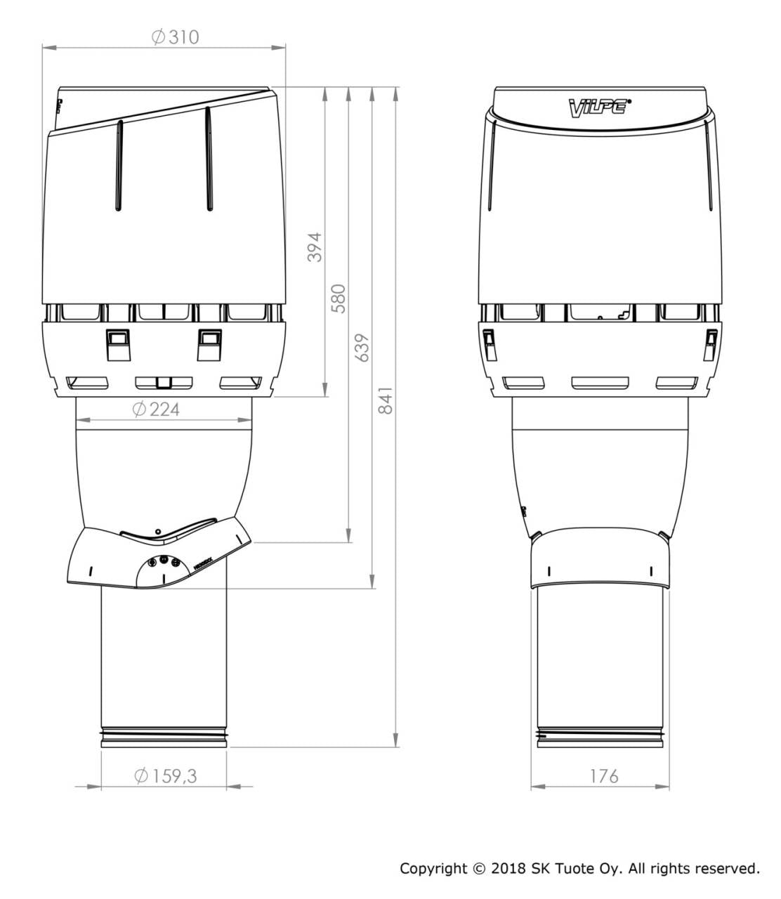VILPE 160P/IS/500 FLOW tetőszellőző, csokoládébarna