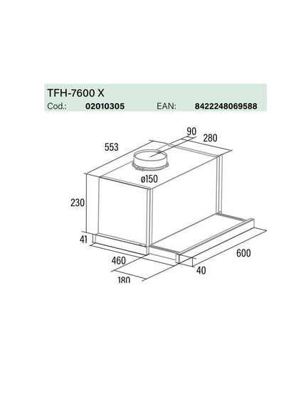 Cata - Páraelszívó TFH-7600 X inox + AJÁNDÉK Cata MW-5120 DG green mikrohullámú sütő - A készlet erejéig rendelhető!