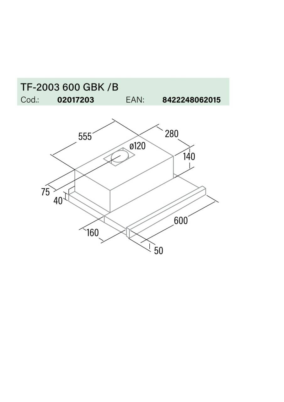 Cata - Páraelszívó TF-2003/60 LED BLACK GLASS