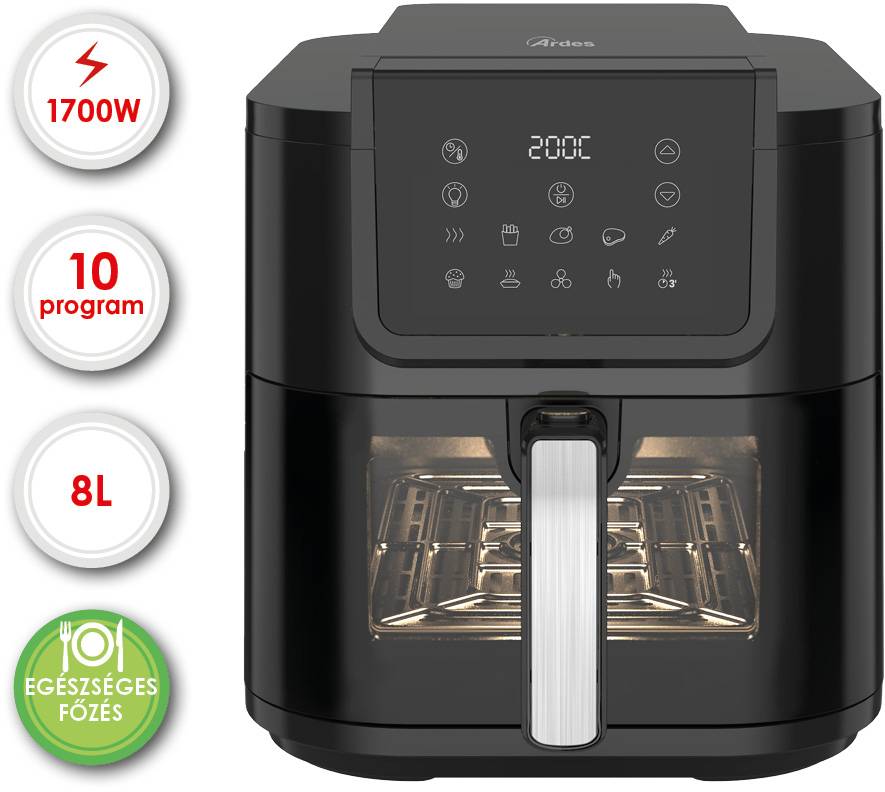 ARDES ARFRYA08LV 8 literes Air Fryer forrólevegős sütő ajándék ARDES 1T20 kenyérpirítóval