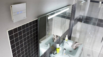 Cata E-100GTH ventilátor üveg előlappal, utószellőztető, alapszellőztető és páraérzékelő funkcióval, fehér