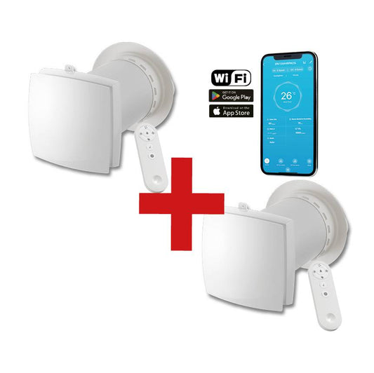 HOLTOP/AIRWOODS AV-TTW6-W egyhelyiséges hővisszanyerős szellőztető (2 db) automata zsaluval, WiFi csatlakozással