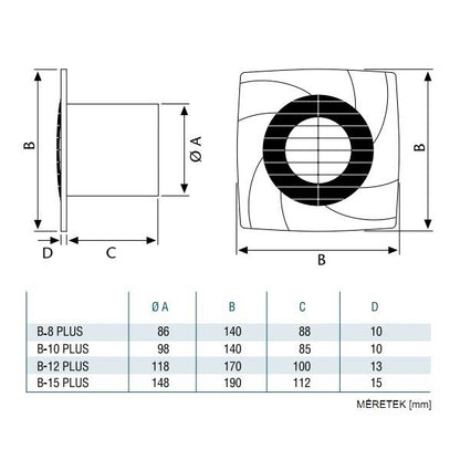Cata B-10 Plus H/B ventilátor utószellőztető és páraérzékelő funkcióval