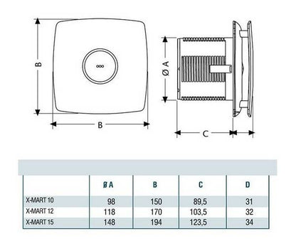 Cata X-Mart 12 ventilátor beépített pillangószeleppel