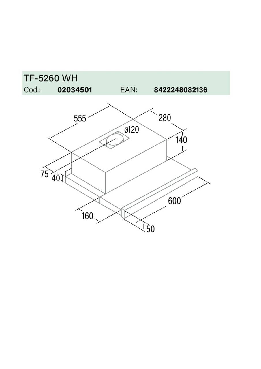 Cata - Páraelszívó TF-5260 WH/L fehér (2 motoros) + FA125/3 bekötő szett