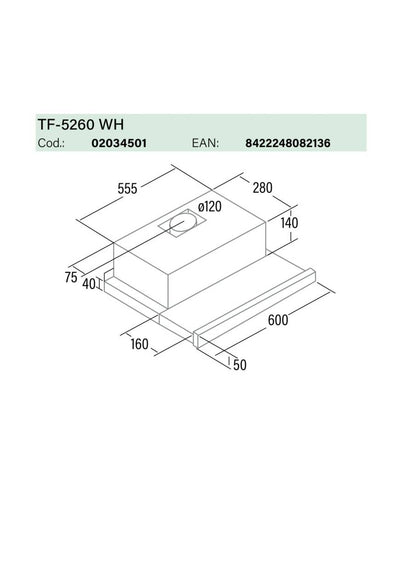Cata - Páraelszívó TF-5260 WH/L fehér (2 motoros) + FA125/3 bekötő szett
