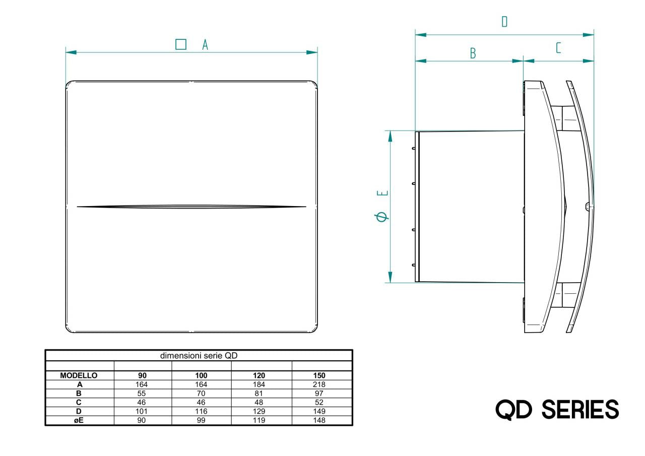 Aerauliqa QD-90T BB ventilátor utószellőztető funkcióval, beépített pillangószeleppel