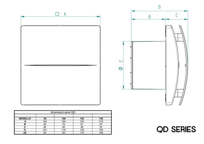 Aerauliqa QD-90T BB ventilátor utószellőztető funkcióval, beépített pillangószeleppel