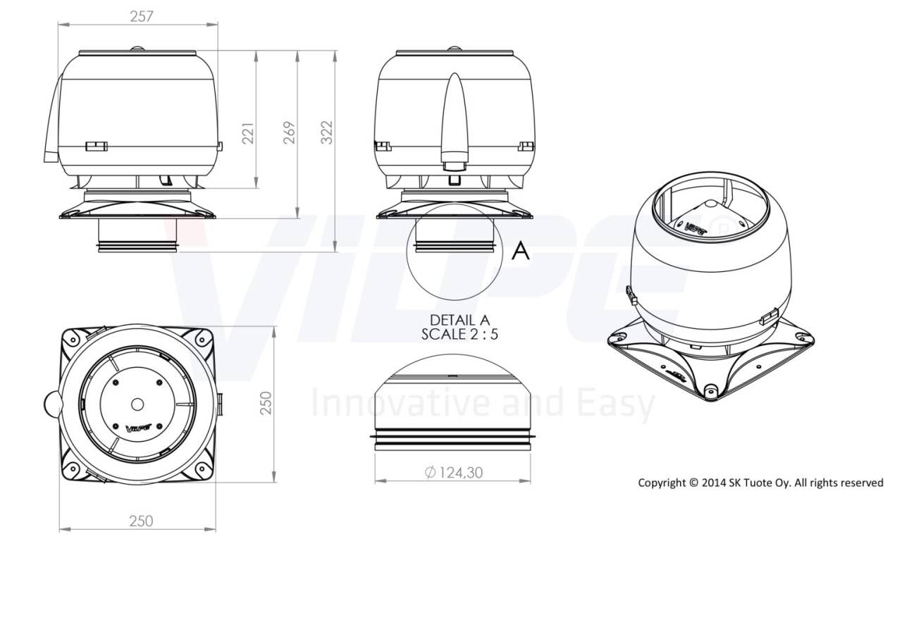 VILPE 125S 250x250-es tetőszellőző, téglavörös - A készlet erejéig rendelhető!