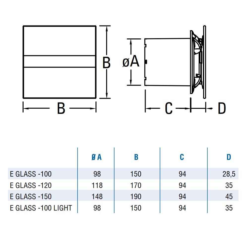 Cata E-100G BK ventilátor üveg előlappal, fekete