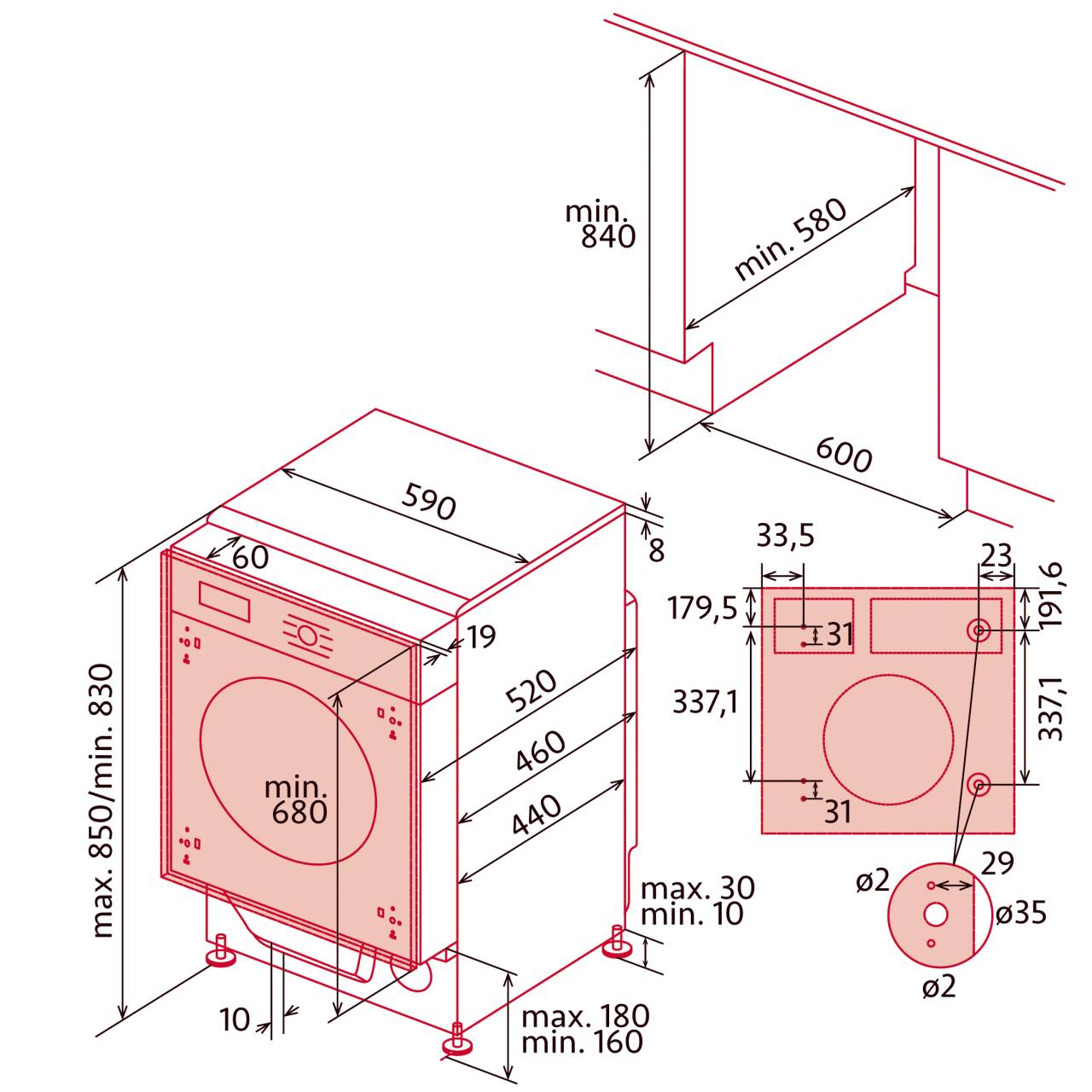 NODOR - Beépíthető mosó-szárító gép NorCare WD-1480 I