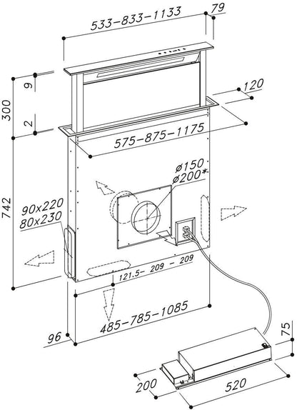 Sirius - Páraelszívó S-DD2/L EM 90 cm LED inox motor nélkül