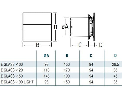 Cata E-100GT ventilátor üveg előlappal, utószellőztető funkcióval, fehér