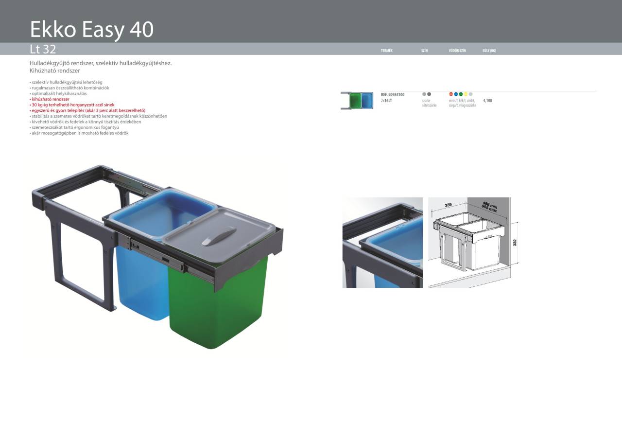 EKOTECH - Beépíthető hulladékgyűjtő EKKO EASY 40 - 2x16 LT