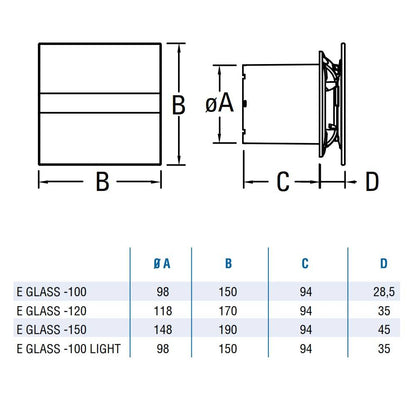 Cata E-100GTH BK ventilátor üveg előlappal, utószellőztető, alapszellőztető és páraérzékelő funkcióval, fekete