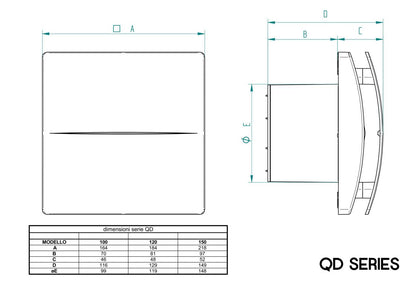 Aerauliqa QD-150T BB ventilátor utószellőztető funkcióval, beépített pillangószeleppel
