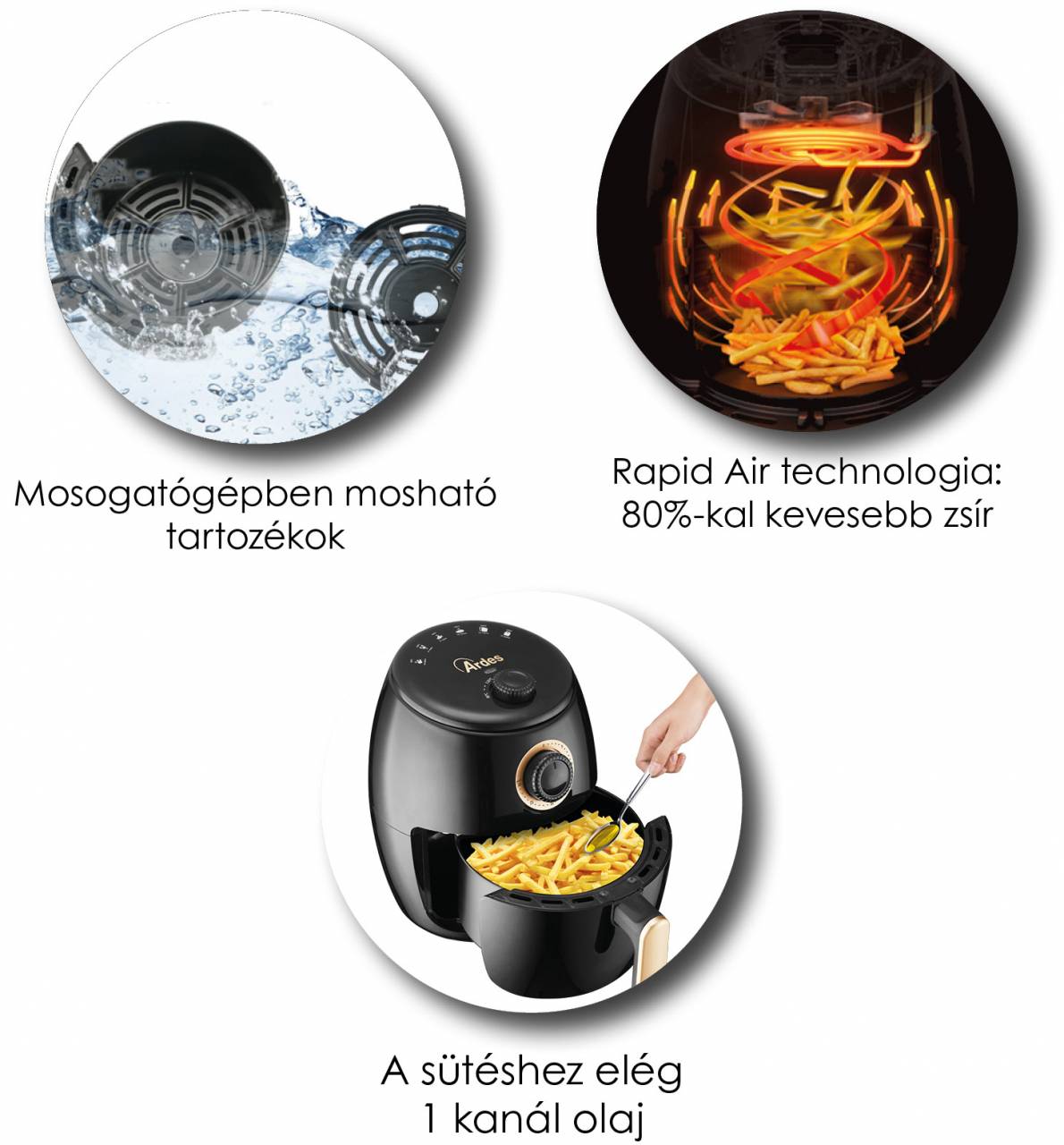 ARDES 1K32 2 literes Air Fryer forrólevegős sütő, olajsütő