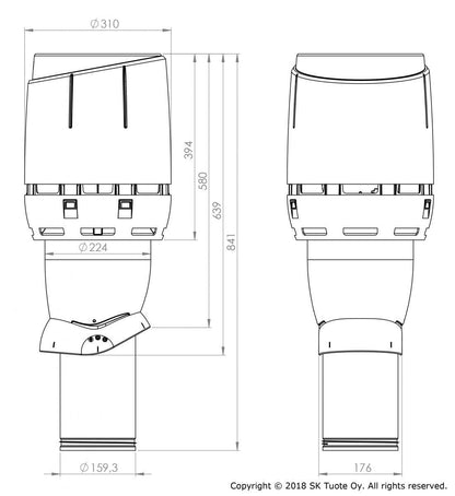 VILPE 160P/IS/500 FLOW tetőszellőző, szürke