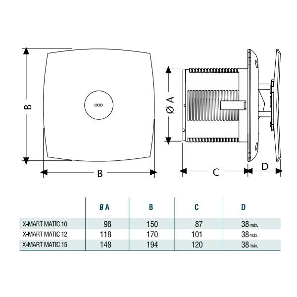 Cata X-Mart 12 Matic ventilátor automata előlapzárással