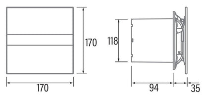 Cata E-120GTH ventilátor üveg előlappal, utószellőztető, alapszellőztető és páraérzékelő funkcióval, fehér