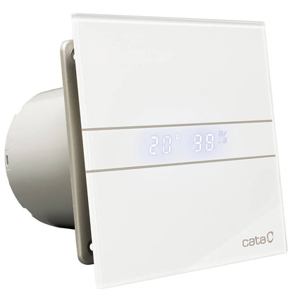 Cata E-120GTH ventilátor üveg előlappal, utószellőztető, alapszellőztető és páraérzékelő funkcióval, fehér