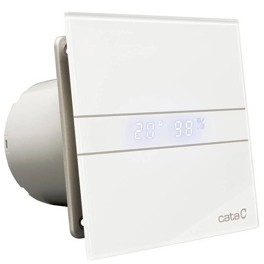 Cata E-120GTH ventilátor üveg előlappal, utószellőztető, alapszellőztető és páraérzékelő funkcióval, fehér