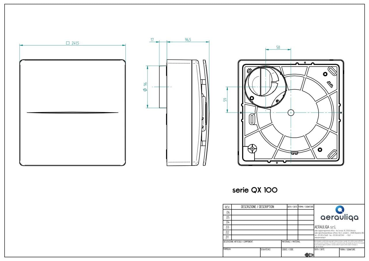 Aerauliqa QX-100 ventilátor, magas nyomásértékkel, beépített pillangószeleppel