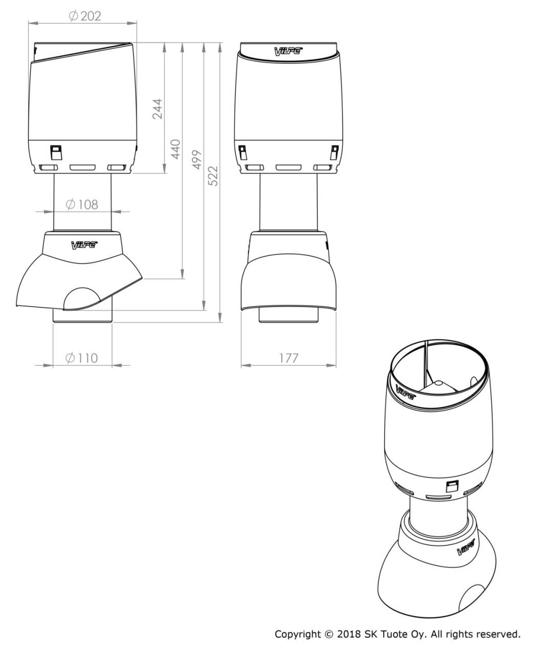 VILPE 110P/300 FLOW tetőszellőző, antracit (új színárnyalat)
