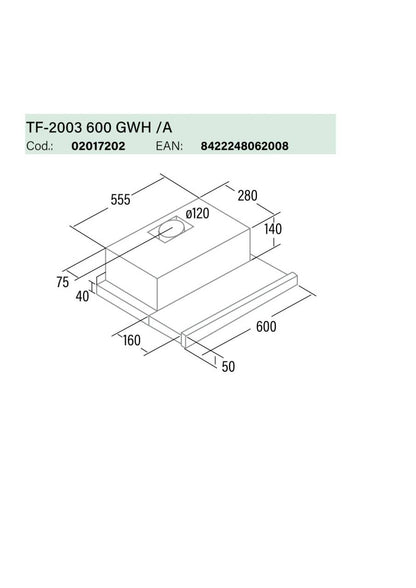 Cata - Páraelszívó TF-2003/60 LED WHITE GLASS