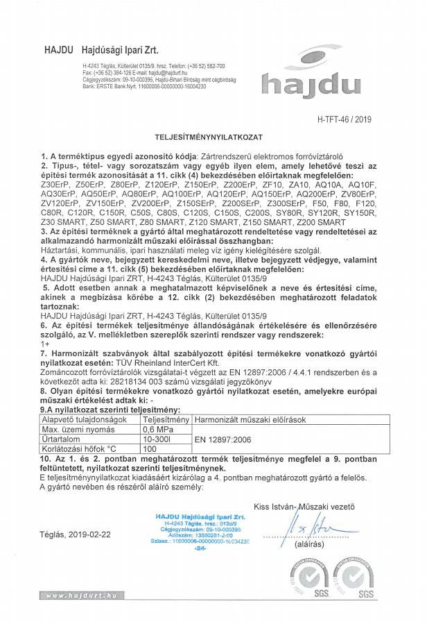 HAJDU VILLANYBOJLER ÁLLÓ Z200 S ERP 200 L