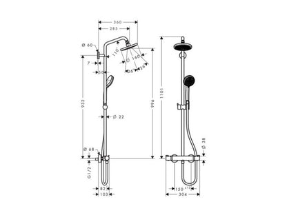 HANSGROHE CROMA 160 1JET SHOWERPIPE ZUHANYRENDSZER - TERMOSZTÁTOS CSAPTELEPPEL