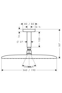 HANSGROHE RAINDANCE E 360 AIR 1JET FEJZUHANY DN15, 100 MM-ES MENNYEZETI CSATLAKOZÓVAL, KRÓM