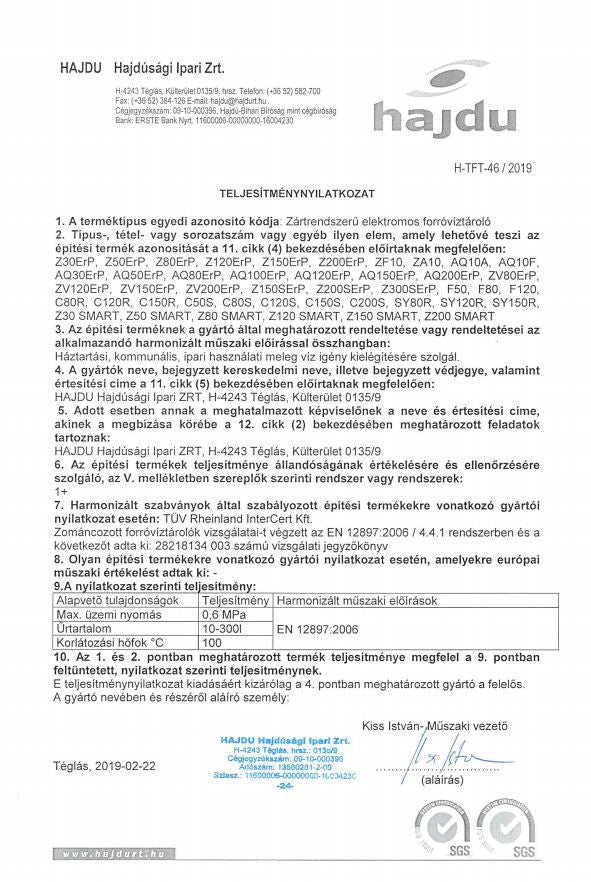 HAJDU ZF-10 VÍZMELEGÍTŐ 10L FELSŐS - ZÁRT RENDSZERŰ 2111211811