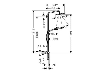 HANSGROHE CROMA SELECT S 280 SHOWERPIPE ZUHANYRENDSZER