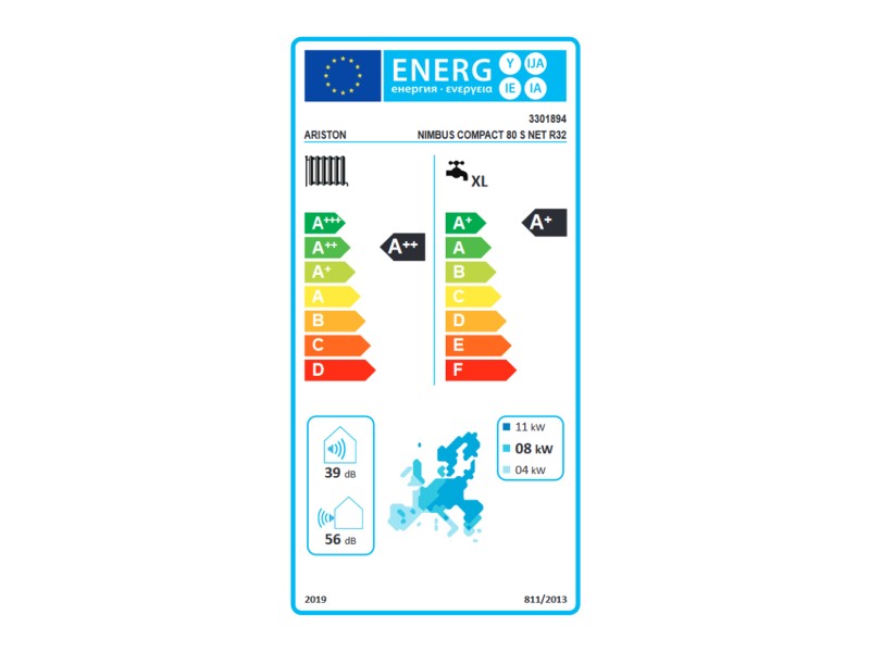 ARISTON NIMBUS COMPACT 80 S NET R32, SPLIT HŐSZIVATTYÚ RENDSZER, 8KW, FALI BELTÉRI, 1FÁZISÚ, HMV
