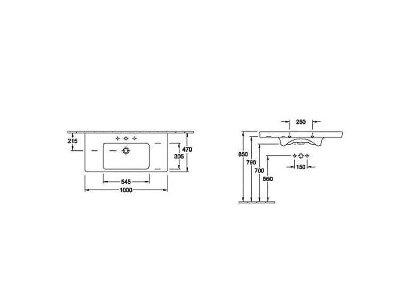 VILLEROY & BOCH SUBWAY 2.0 BEÉPÍTHETŐ MOSDÓ, SZÖGLETES, 100X47, TÚLFOLYÓVAL