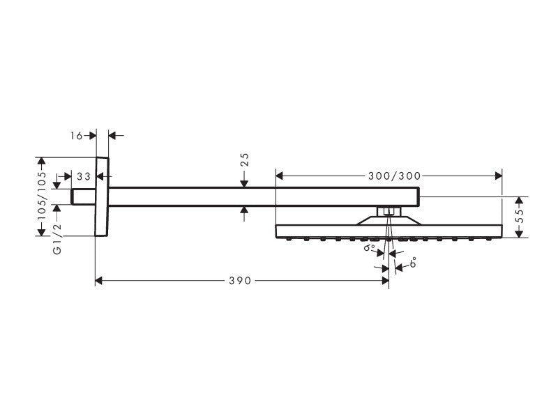 HANSGROHE RAINDANCE SQUARE E 300 1JET FEJZUHANY ECOSMART ZUHANYKARRAL 390MM