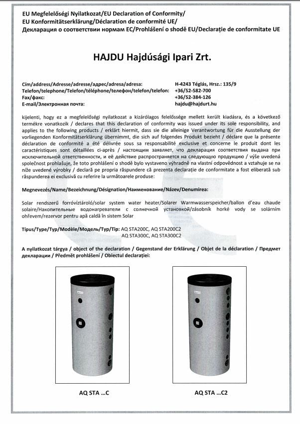 HAJDU AQ STA300C TÁROLÓ 1 HŐCSERÉLŐ