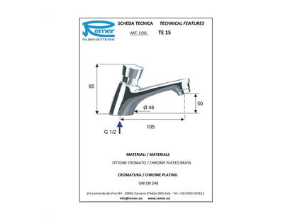 TEMPOR KIFOLYÓSZELEP ÁLLÓ, EGYENES - NYOMÓGOMBOS REMER