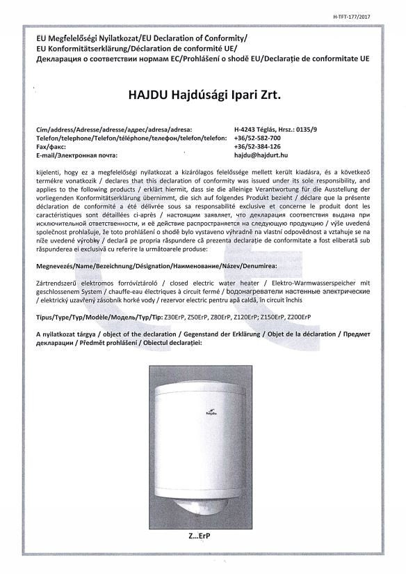 HAJDU VILLANYBOJLER Z120 ERP 8# 120 L