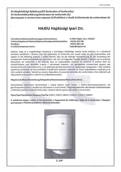 HAJDU VILLANYBOJLER Z120 ERP 8# 120 L