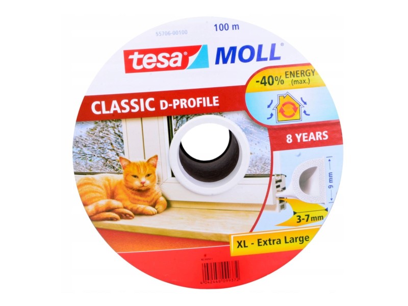 TESA AJTÓ- ÉS ABLAKTÖMÍTŐ SZALAG, D PROFIL, FEHÉR 9MM