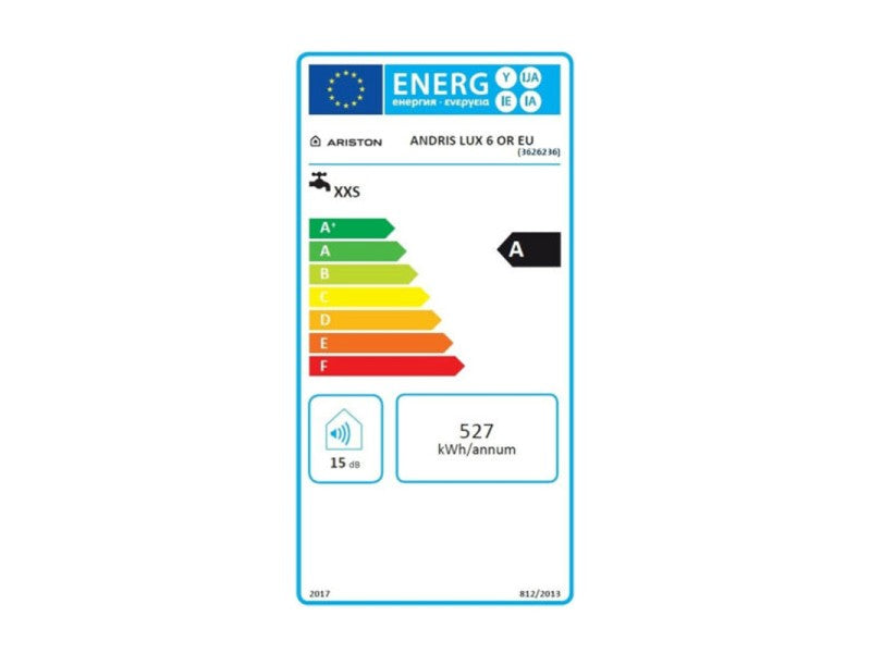 ARISTON  AN LUX 6 OR, 6 LITERES ELEKTROMOS TÁROLÓS VÍZMELEGÍTŐ, FELSŐS