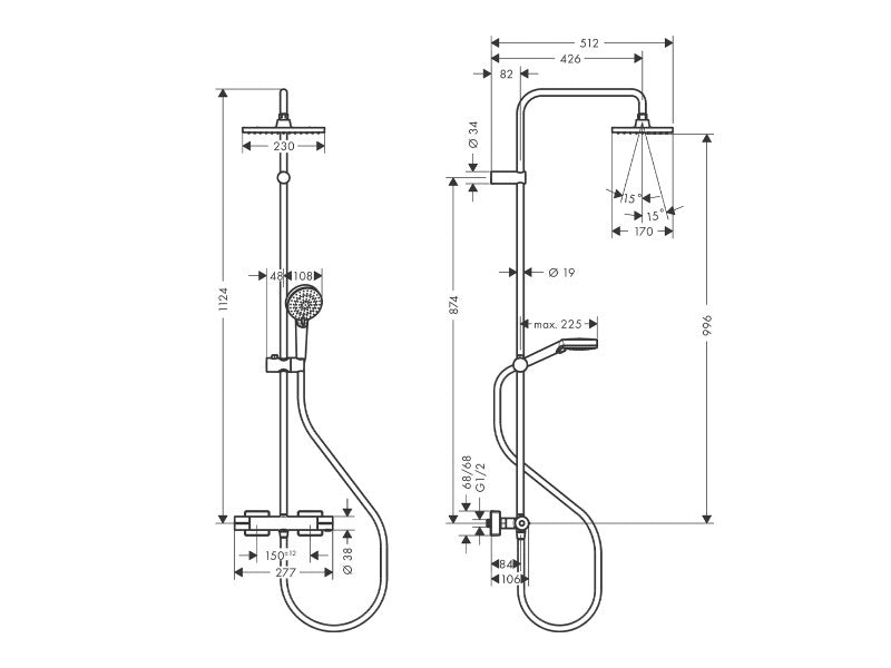 HANSGROHE VERNIS SHAPE SHOWERPIPE 230, 1 JET, TERMOSZTÁTTAL, KRÓM