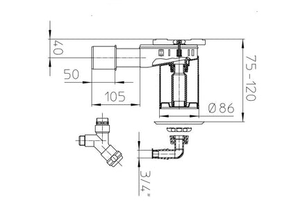 HL 406 MOSÓGÉPSZIFON FALBA SÜLLYESZTVE, DN40/50, 1/2" LÉGBESZÍVÓS SAROKSZELEPPEL, NEMESACÉL FEDÉL