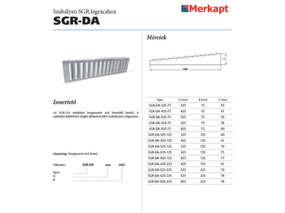 ALNOR SZABÁLYZÓ SGR LÉGRÁCSHOZ, 525X75MM