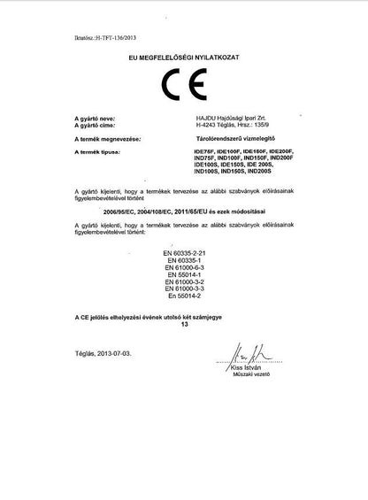 HAJDU IDE200F INDIREKT TÁROLÓ FALI + KERÁMIA FŰTŐB. ERP